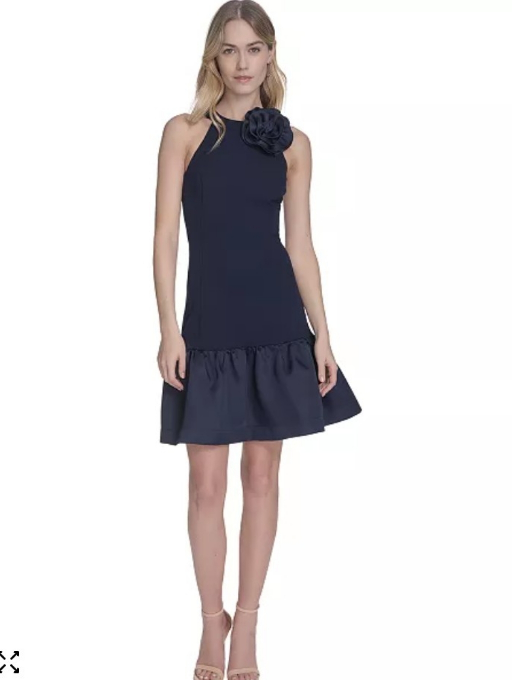 Sleeveless Navy Flower-Accent Fit & Flare Dress